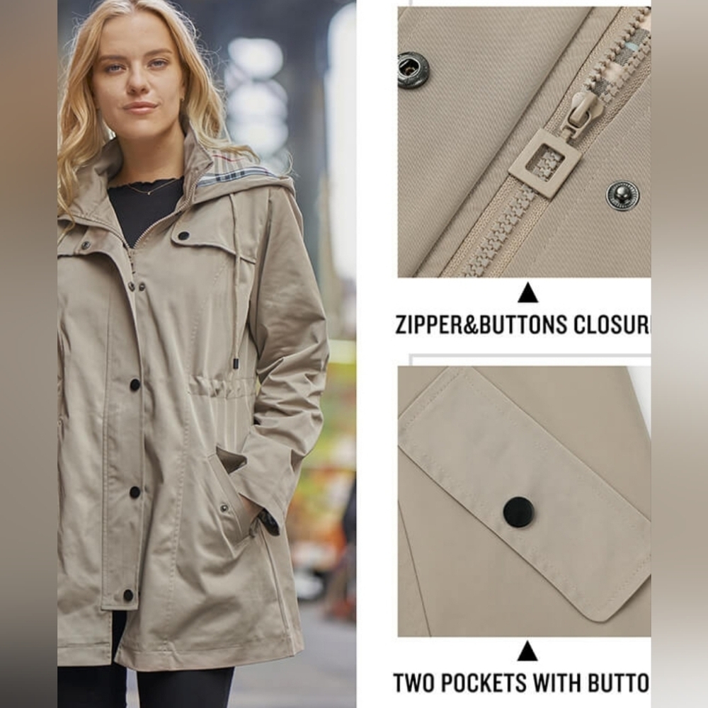 Women's Long Hooded Anorak Style Windbreaker Jacket | Outdoor Raincoat Sz L #New
